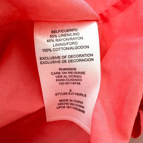 Every 3/4  Sleeve V-Neck Linen Blend Mini Dress Pink Barbiecore Summer Sz S NWT - Picture 6 of 8